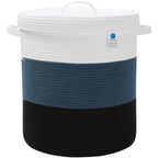 16" x 16" x 18" Large Cotton Rope Storage Basket with Lid, Dark Blue/Deep Blue