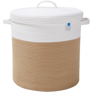 16" x 16" x 18" Extra Large Storage Basket with Lid, Cotton Rope Storage Baskets, Laundry Hamper, Toy Bin, Large Basket Beige with Cover