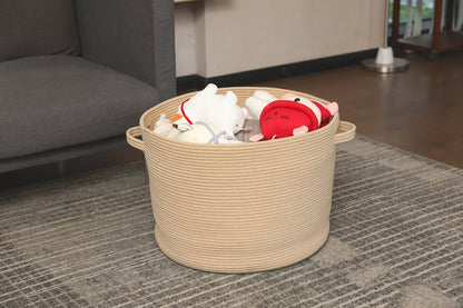 20" x 20" x 15" Extra Large Storage Basket with Lid, Cotton Rope Storage Baskets, Laundry Hamper, Toy Bin, All Beige Basket with Cover