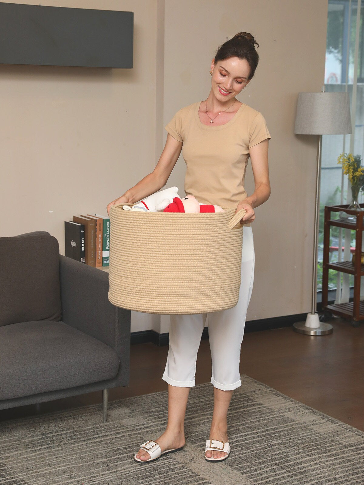 20 x 20 x 15 Extra Large Storage Basket with Lid, Cotton Rope Stora –  Cottonphant