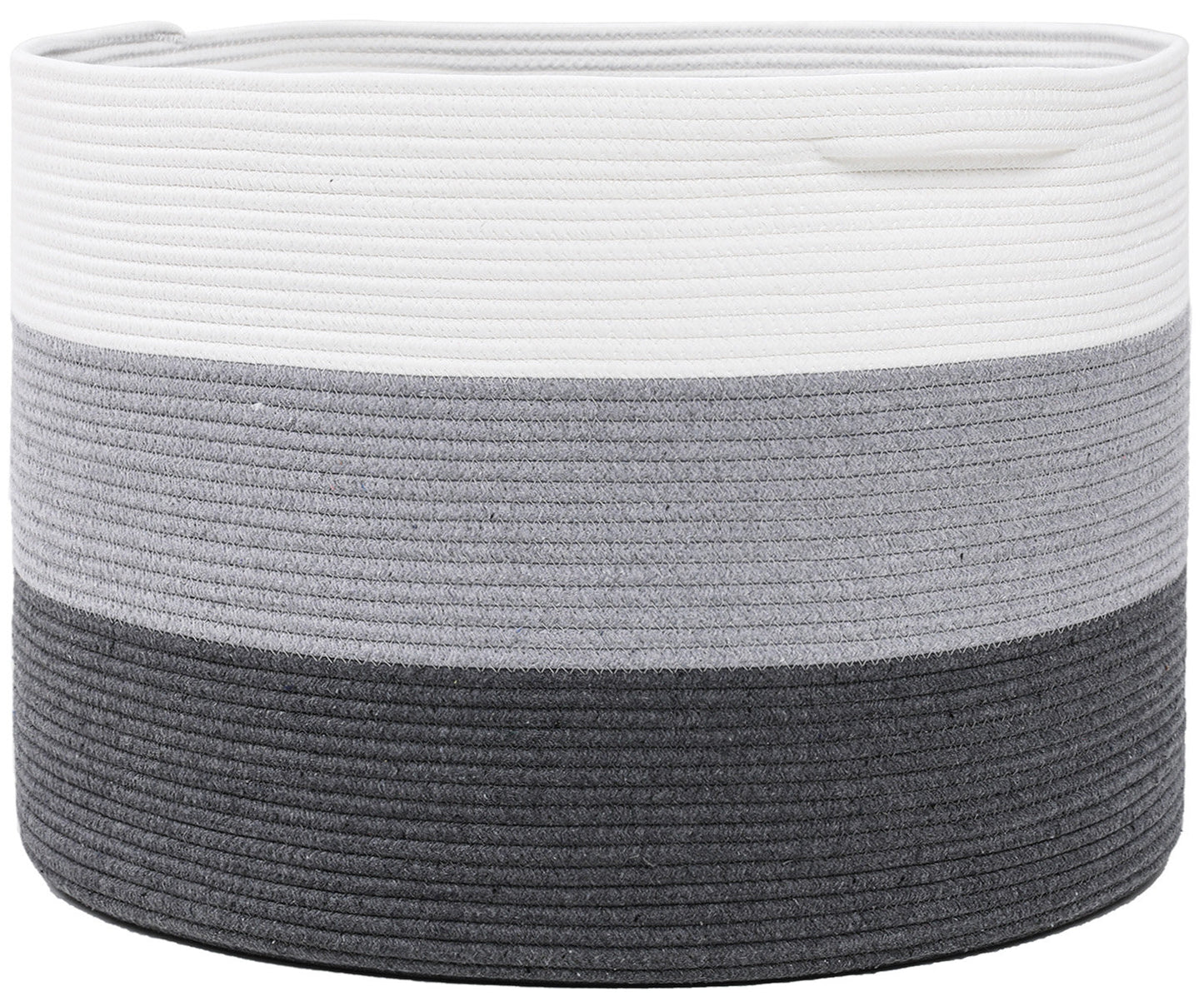 24" x 24" x 17" Mega Size Cotton Rope Storage Basket, Grey/Dark Grey