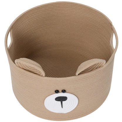 18" x 12" Bear Basket, Animal Basket, Cotton Rope Basket, Storage Basket, Toy Storage Bin, for Kids Toys Clothes in Bedroom, Baby Nursery, Beige Bear