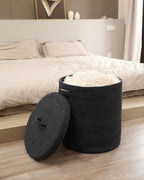 16" x 16" x 18" Extra Large Storage Basket with Lid, Cotton Rope Storage Baskets, Laundry Hamper, Toy Bin, Black Grey Mix with Cover