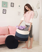 20" x 20" x 15" Large Cotton Rope Storage Basket with Lid, Dark Blue/Deep Blue