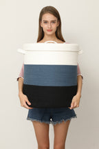 16" x 16" x 18" Large Cotton Rope Storage Basket with Lid, Dark Blue/Deep Blue