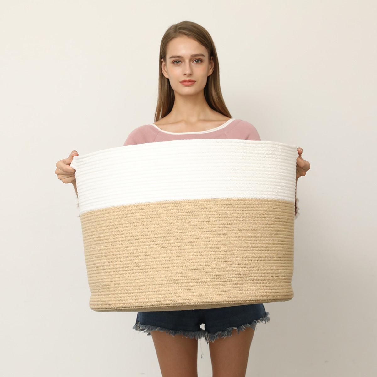 22" x 22" x 16" Mega Size Extra Large Storage Basket, Large Cotton Rope Storage Basket, Woven Laundry Hamper, for Toys Blankets, Beige