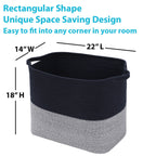 22" x 14" x 18" Rectangular Large Cotton Rope Storage Basket, Dark Blue Mix