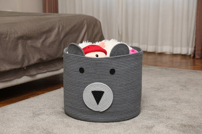 18" x 15" Bear Animal Cotton Rope Storage Basket, Grey