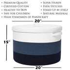 20" x 20" x 15" Large Cotton Rope Storage Basket with Lid, Dark Blue/Dark Blue
