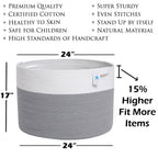 24" x 24" x 17" Mega Size Cotton Rope Storage Basket, Grey