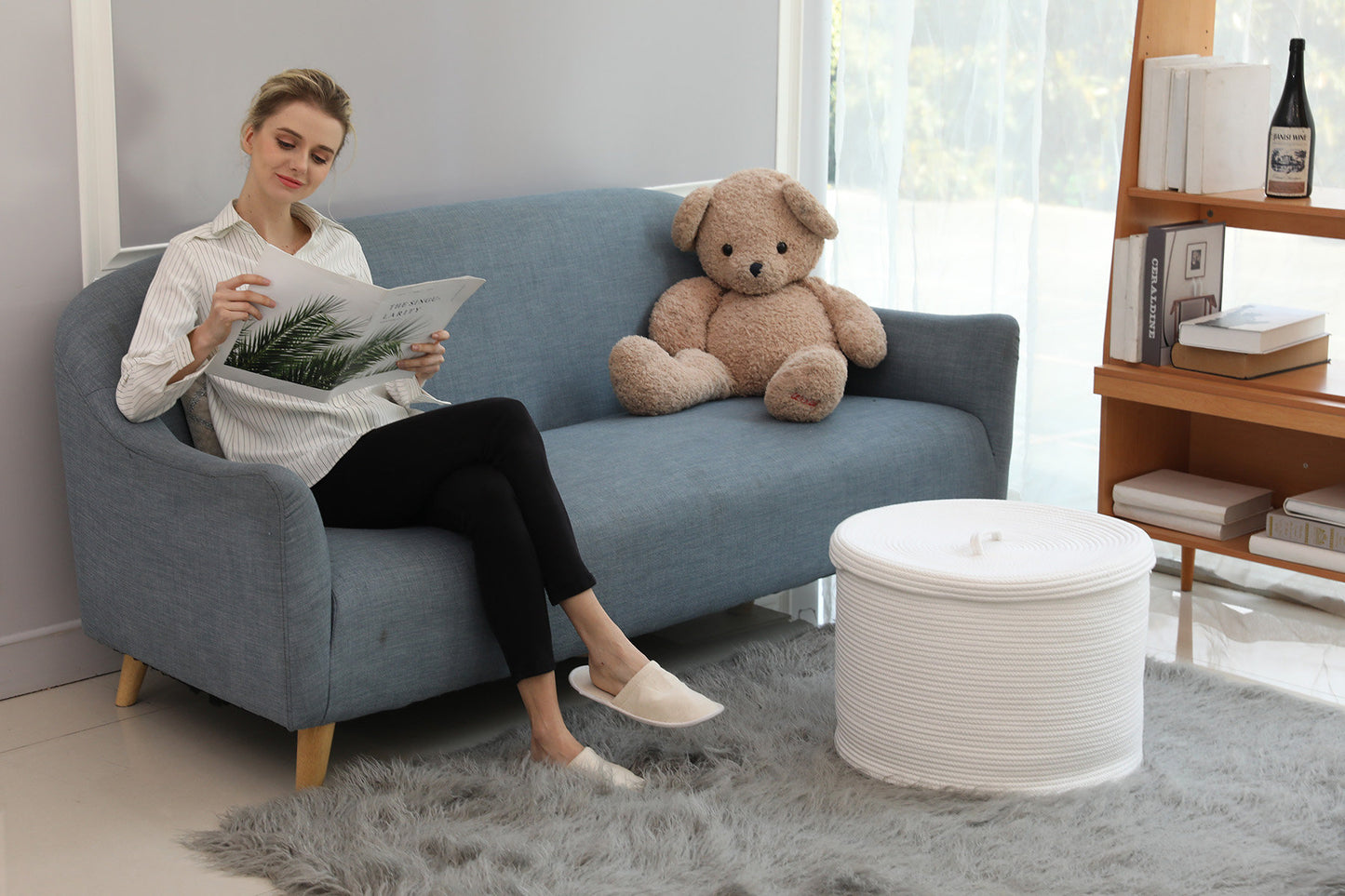 20" x 20" x 15" Extra Large Storage Basket with Lid, Cotton Rope Storage Baskets, Laundry Hamper, Toy Bin, Large Basket White with Cover