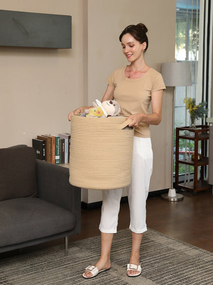 16" x 16" x 18" Large Cotton Rope Storage Basket with Lid, Grey Mix