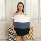 16" x 16" x 18" Large Cotton Rope Storage Basket with Lid, Dark Blue/Deep Blue