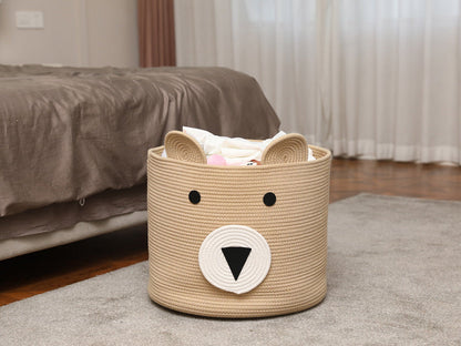 18" x 15" Bear Animal Cotton Rope Storage Basket, Beige