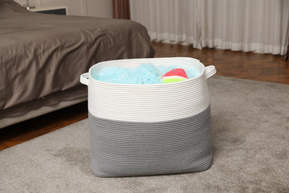 22" x 14" x 18" Rectangular Large Cotton Rope Storage Basket, Grey