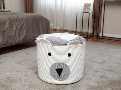 18" x 15" Bear Animal Cotton Rope Storage Basket, White