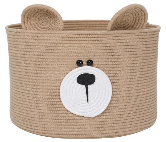 18" x 12" Bear Basket, Animal Basket, Cotton Rope Basket, Storage Basket, Toy Storage Bin, for Kids Toys Clothes in Bedroom, Baby Nursery, Beige Bear