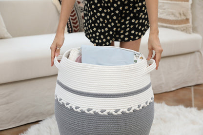 24" x 18" Extra Large Storage Basket with Lid, Cotton Rope Storage Baskets, Laundry Hamper, Toy Bin, Large Grey Basket with Lid