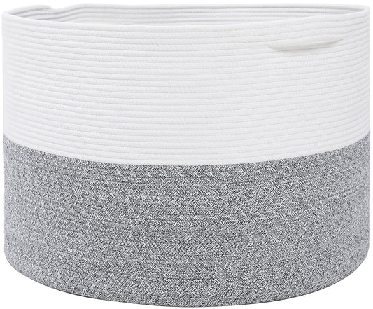 24" x 24" x 17" Mega Size Cotton Rope Storage Basket, Grey Mix