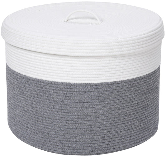 20" x 20" x 15" Large Cotton Rope Storage Basket with Lid, Grey