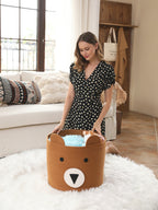 18" x 15" Bear Animal Cotton Rope Storage Basket, Orange Brown