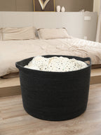 24" x 24" x 17" Mega Size Cotton Rope Storage Basket, All Black Grey Mix