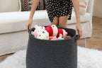 22" x 14" x 18" Rectangular Large Cotton Rope Storage Basket, All Black Grey Mix