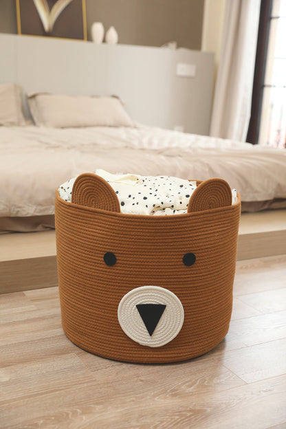 18" x 15" Bear Basket, Animal Basket, Cotton Rope Basket, Storage Basket, Toy Bin, for Kids Toys Clothes in Bedroom, Baby Nursery, Orange Brown