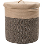 16" x 16" x 18" Large Jute Cotton Rope Storage Basket with Lid, Jute