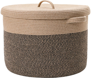 20" x 20" x 15" Extra Large Storage Basket with Lid, Cotton Rope Storage Baskets, Laundry Hamper, Toy Bin, Jute/Black Mix with Lid with Cover