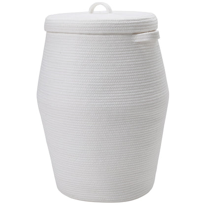 26" x 20" Large Tall Flagon Cotton Rope Storage Basket with Lid, All White