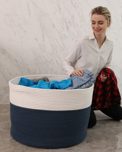 22" x 22" x 16" Mega Size Cotton Rope Storage Basket, Dark Blue