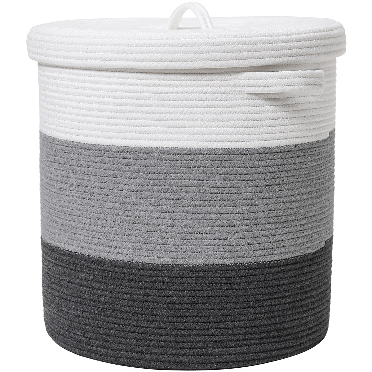 16" x 16" x 18" Large Cotton Rope Storage Basket with Lid, Grey/Dark Grey with Cover