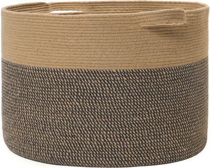 24" x 24" x 17" Mega Size Cotton Rope Storage Basket, Grey/Dark Grey