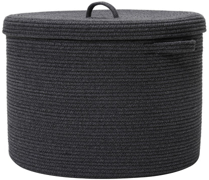 20" x 20" x 15" Large Cotton Rope Storage Basket with Lid, All Black Grey Mix