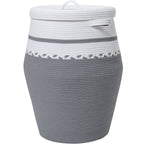 26" x 20" Large Tall Flagon Cotton Rope Storage Basket with Lid, White/Grey