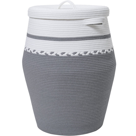 26" x 20" Large Tall Flagon Cotton Rope Storage Basket with Lid, Grey