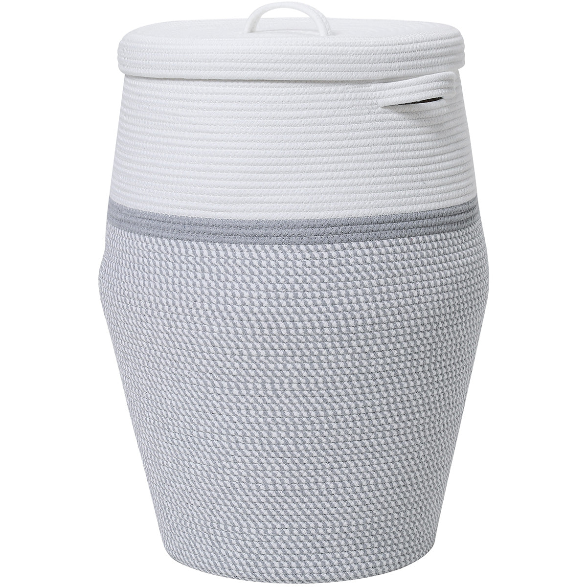 26" x 20" Large Tall Flagon Cotton Rope Storage Basket with Lid, Grey Mix