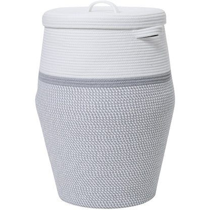 26" x 20" Large Tall Flagon Cotton Rope Storage Basket with Lid, Grey Mix