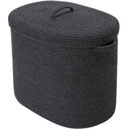 22” x 14” x 18” Rectangular Large Cotton Rope Storage Basket with Lid, All Black Grey Mix