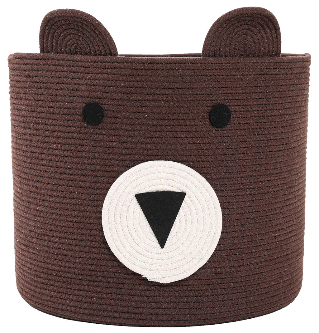 18" x 15" Bear Animal Cotton Rope Storage Basket, Dark Brown