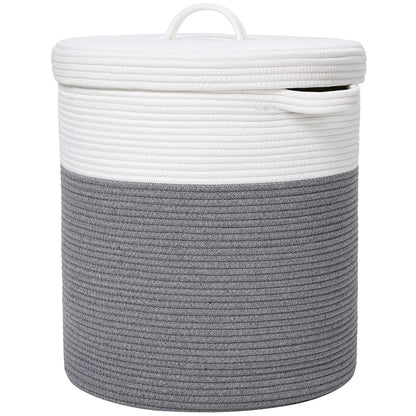 16" x 16" x 18" Large Cotton Rope Storage Basket with Lid, Grey