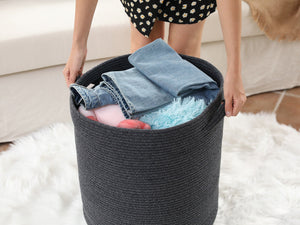 16" x 16" x 18" Extra Large Storage Basket with Lid, Cotton Rope Storage Baskets, Laundry Hamper, Toy Bin, Black Grey Mix with Cover