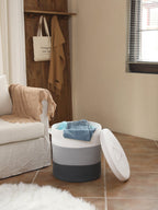 16" x 16" x 18" Large Cotton Rope Storage Basket with Lid, Grey/Dark Grey with Cover