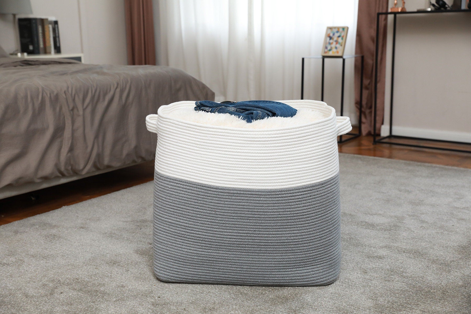 Oversized Storage Baskets for Bedroom, Rectangular Woven Storage