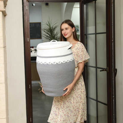 24" x 18" Extra Large Storage Basket with Lid, Cotton Rope Storage Baskets, Laundry Hamper, Toy Bin, Large Grey Basket with Lid