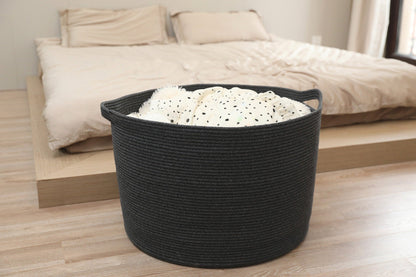 24" x 24" x 17" Mega Size Cotton Rope Storage Basket, Dark Grey