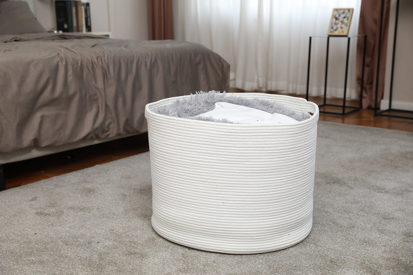 24" x 24" x 17" Mega Size Cotton Rope Storage Basket, All White