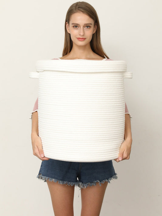 16" x 16" x 18" Large Cotton Rope Storage Basket with Lid, All White