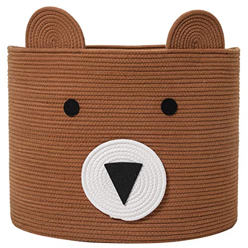 18" x 15" Bear Basket, Animal Basket, Cotton Rope Basket, Storage Basket, Toy Bin, for Kids Toys Clothes in Bedroom, Baby Nursery, Orange Brown